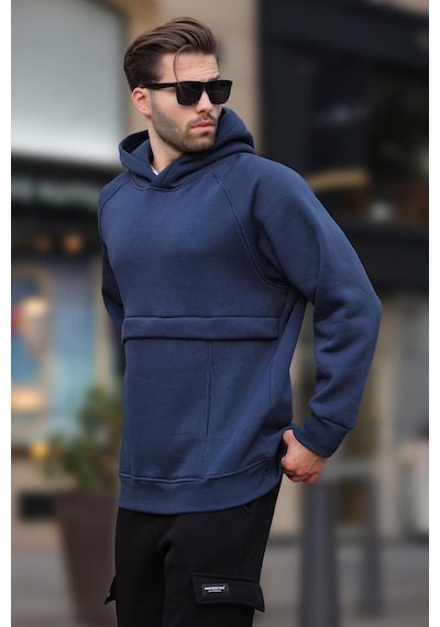Madmext Lacivert Kapüşonlu Cep Detaylı Erkek Sweatshirt 7092 Lacivert