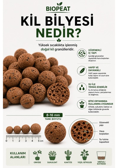 8-16 Mm Kil Bilyesi 3 Litre Orkide, Sukulent, Kaktüs Ve Saksı Bitkileri İçin Drenaj Amaçlı Kullanım 1000