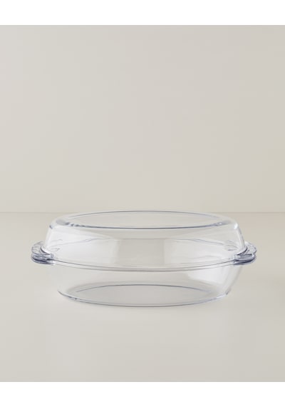 English Home Bake&serve Cam Oval Kapaklı Fırın Kabı 19x34 Cm Şeffaf Şeffaf