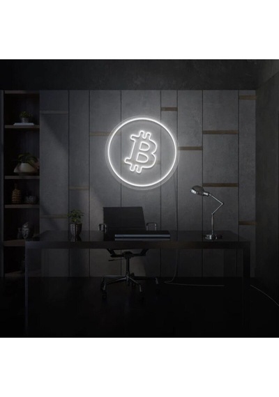 Bitcoin Logo Neon Tabela Beyaz