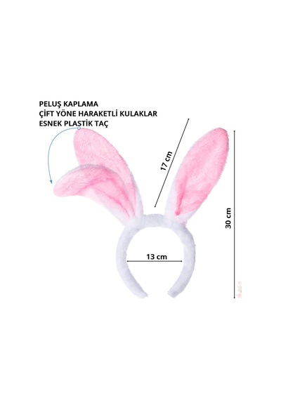 Tavşan Kulağı Taç - Peluş - Pembe