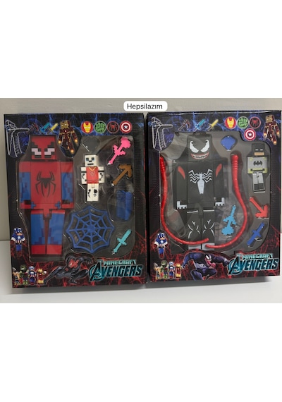 Minecraft Avengers Spider-man & Venom Figür Seti Aksesuarli Blok Oyuncak 16 Lı Minecraft
