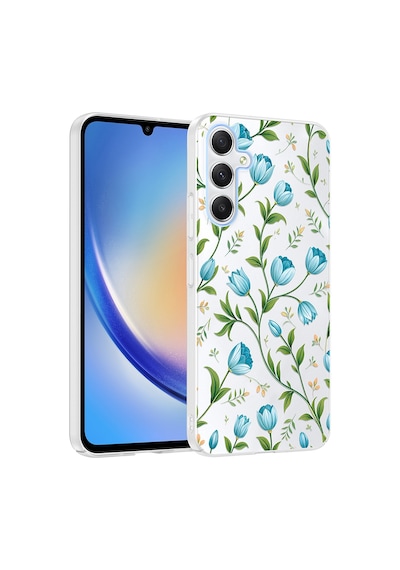 Samsung Uyumlu Galaxy A25 Kılıf Kamera Korumalı Desenli Zore Klip Kapak - Mavi Lale -
