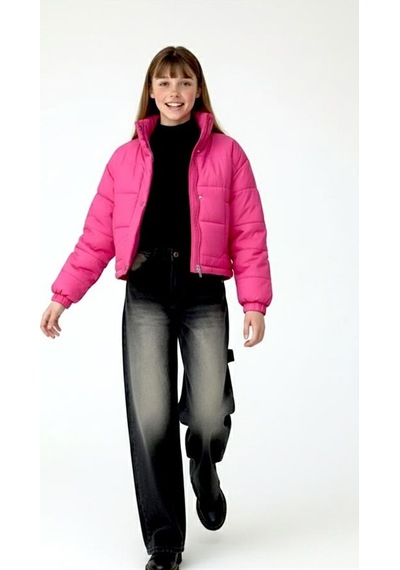Genel Kız Çocuk Pembe Çıtçıtlı Fermuarlı Şişme Mont