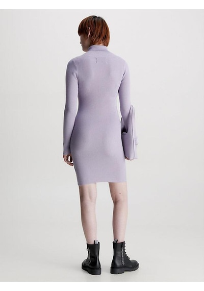 Badge Roll Neck Sweater Dress Purple