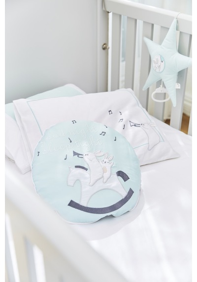 Yuvarlak Tahta Atlı Bebek Yastık ve Wish Bebek Yatak Örtüsü Mint