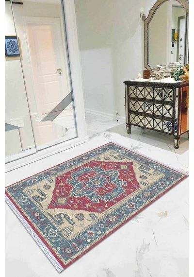 Pembe Klasik Göbekli Dokuma Pamuk Taban Kaymaz Kilim Klm273n11