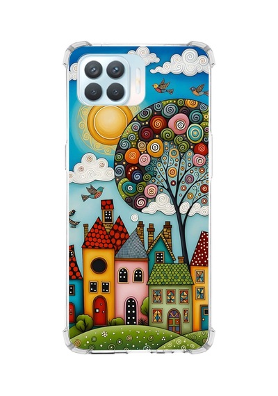 Printify Oppo Reno4 Lite İle Uyumlu Düşlerin Dansı Serisi Gökyüzü Şehri Tasarımlı Uv Baskılı Köşe Korumalı Antişok Kılıf Şeffaf