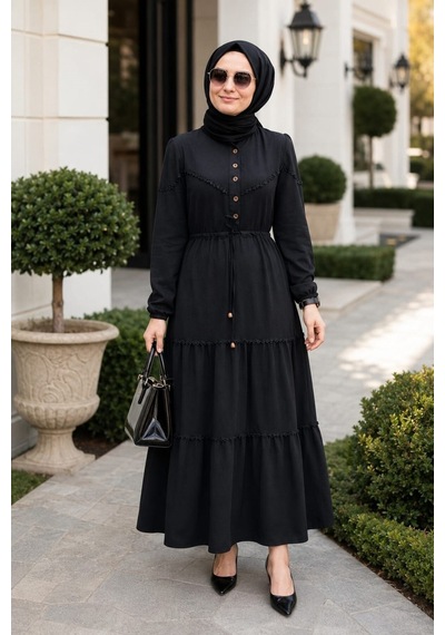 Hb Harma Time Butik Kadın Düğmeli Dantel Detaylı Beli Bağcıklı Ayrobin Siyah Elbise Siyah Siyah Hb Harma Time Butik Kadın Düğmeli Dantel Detaylı Beli Bağcıklı Ayrobin Siyah Elbise Siyah Siyah