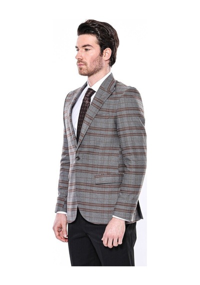 Wessi Ekose Desenli Slim Fit Kahverengi Erkek Ceket - Wessi Kahverengi