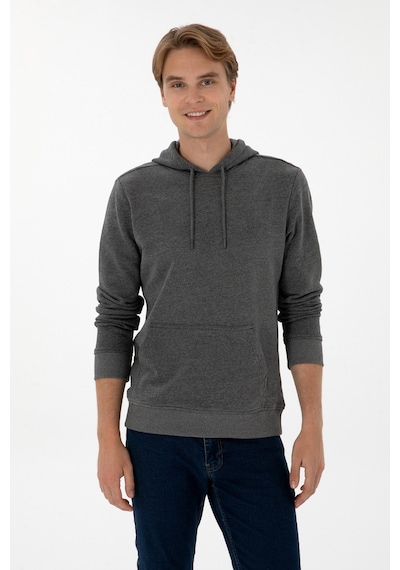 U.S. Polo Assn. Erkek Regular Fit Kapüşonlu Antrasit Melanj Basic Sweatshirt 50313720-VR081