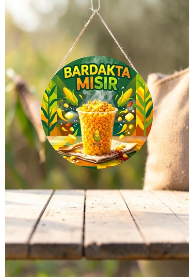 Bardakta Mısır Ahşap Mdf Tabela Jüt İpli Büfe Stand Reklam Panosu Dükkan Kapı Duvar Süsü
