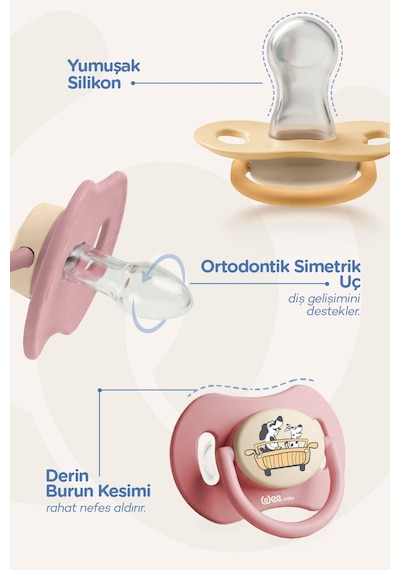Wee Baby Duo Simetrik Uçlu Emzik 6-18 Ay No:2 Pembe - Sarı