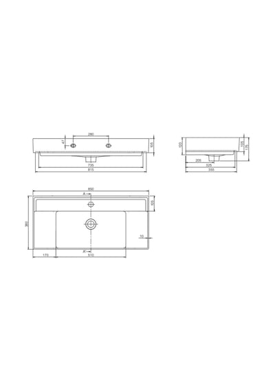 Turkuaz Seramik Cerastyle Sharp 85 x 38 CM Etajer Uyumlu Lavabo