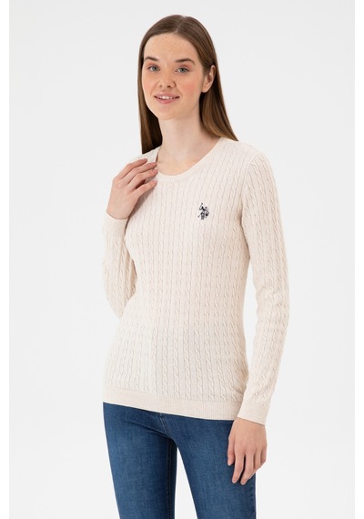 U.S. Polo Assn. Kadın Krem Melanj Bisiklet Yaka Basic Kazak 50313626-VR159