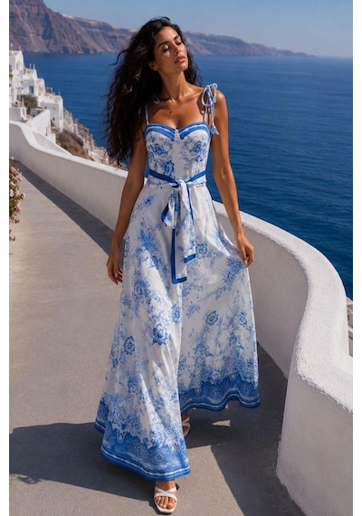 Asprinfashion Keten Dijital Baskılı Maxi Elbise Mavi Beyaz Desenli Bağlama Askılı Yazlık Kadın Elbise Asprinfashion Keten Dijital Baskılı Maxi Elbise Mavi Beyaz Desenli Bağlama Askılı Yazlık Kadın Elbise