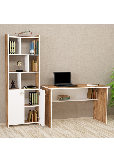 Kalenderdekor1 Kalender Dekor Ellen Mayra 120 Cm Çalışma Masası Takımı A.Ç.B Beyaz  -  Meşe