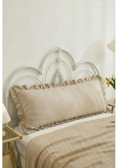Uzun Yastık Kılıfı Bej Fırfırlı 50x135 Cm Bej