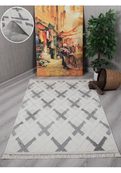 My Evilla Modern Dekoratif Bergama Gri Dokuma Halı