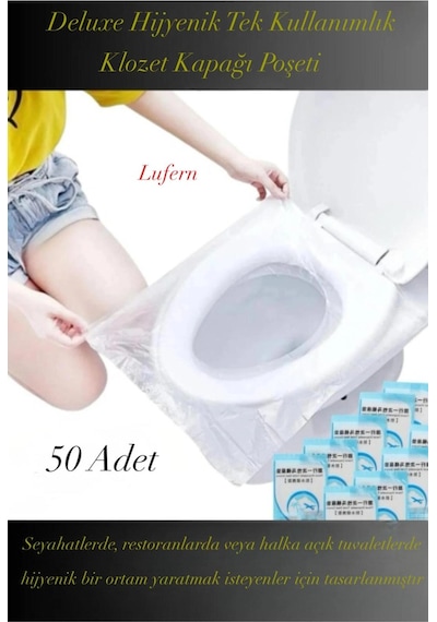 Deluxe Hijyenik Tek Kullanımlık Klozet Kapağı Poşeti Seyahat Restoran Kamusal Alan 50 Adet Çok Renkli