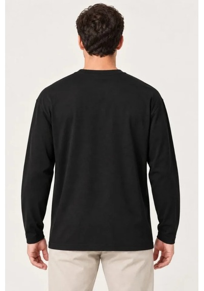 Erkek Modal Yumuşak Dokulu Bisiklet Yaka Uzun Kollu Tişört Sweatshirt - Siyah