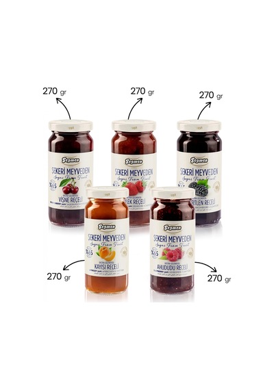 Seğmen Şekeri Meyveden Reçel Paketi 5 Li Çilek, Böğürtlen, Ahududu, Vişne Ve Kayısı 270 G