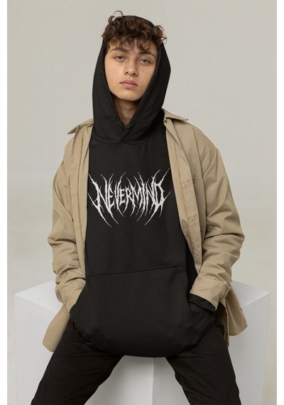 Nevermind Trend Unisex Oversize Hoodie Streetwear Baskılı Sweatshirt Siyah