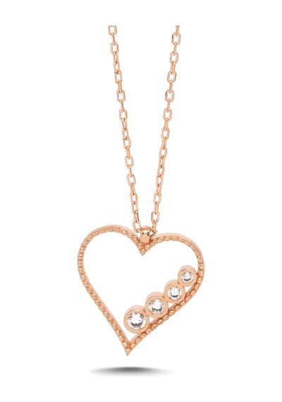 Kadın Montürlü Kalp Tasarım 925 Ayar Gümüş Kolye Rose Gold