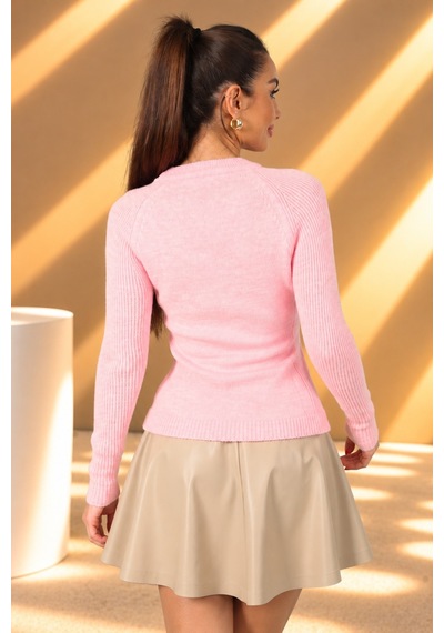 By Saygı Kadın Reglan Kollu Triko Bluz Şeker Pembe