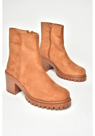 Fox Shoes T726911102 Taba Süet Kalın Topuklu Kadın Bot Taba