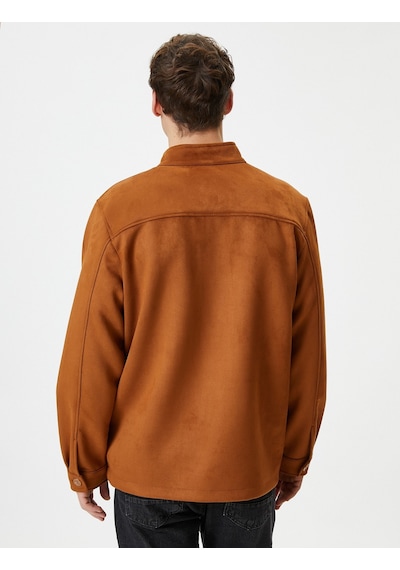 Koton Süet Görünümlü Ceket Slim Fit Cep Detaylı Düğmeli Kahverengi 4Wam20199Hw 4Wam20199Hw517 Kahverengi