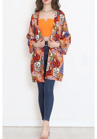 Desenli Kimono Turuncu - 1658.1095. Çok Renkli