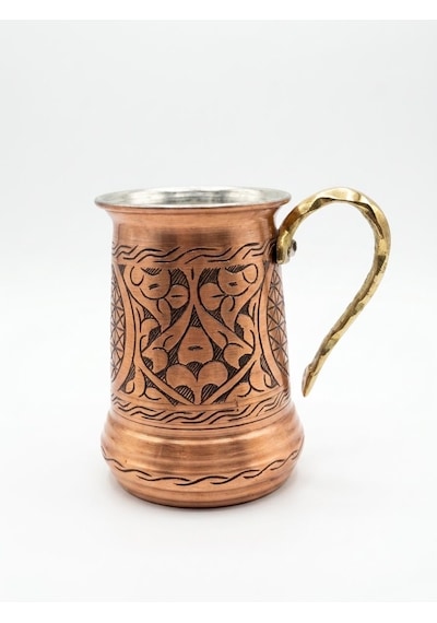 Aura Copper Bakır Bardak/kupa 400 Ml Kalaylı El İşlemeli Tekli/6'lı