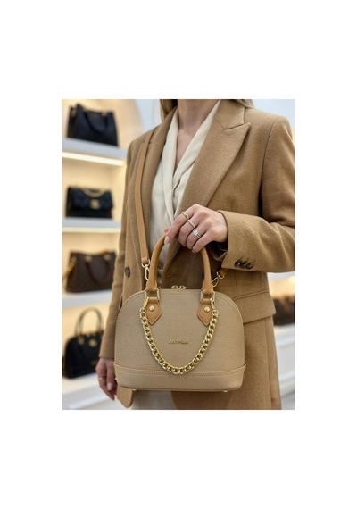 Just Polo Orijinal Kadın Zincir Detaylı Lüks Tasarım El & Omuz Çantası Ve Cüzdan Seti Shoulder Bag Shopper 25x22 Cm Kum - Bej