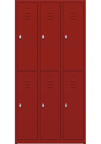 Metal Soyunma Dolabı 6 Kişilik İşçi Soyunma Dolabı 99x32x185 Kırmızı / Kırmızı