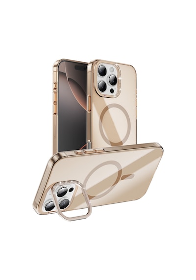 Apple iPhone 16 Pro Uyumlu Kılıf Magsafe Kamera Standlı Taşlı Kadın Telefon Kılıfı Kapak