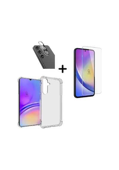 Samsung Galaxy A35 5G Uyumlu Kılıf Şeffaf Temperli Kırılmaz Cam Ekran Ve Kamera Lens Koruyucu Seti