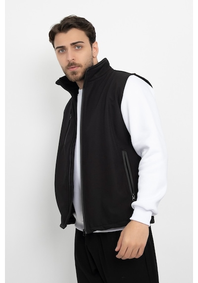 Dasüniforma Softshell İçi Polarlı Su Geçirmez Standart Fit Yelek Rüzgar Geçirmez Tam Fermuar Kışlık Unisex Siyah