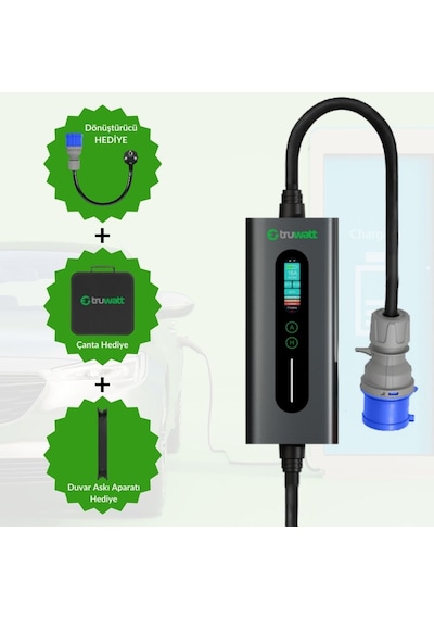 Truwatt Zta320 7kw Taşınabilir Elektrikli Araç Şarj Cihazı 32a/220v 20 Metre