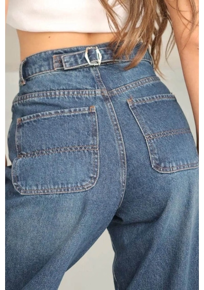 Ozer&Hermin Arkadan Tokalı Jeans Pantolon - 42 / Mavi Mavi