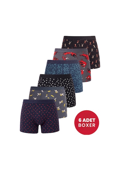 Arma Yıldız 6'lı Paket Erkek Desenli Boxer Pamuklu Likralı Esnek Kumaş DESENLİ