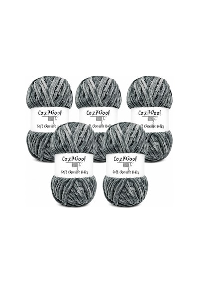 Kadife İp Soft Chenille Bulky 5'li Paket 5x100 Gr 120 Mt El Örgü İpi Koyu Gri - 875823131