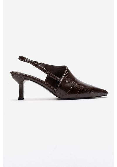 Luvishoes Yarel Kahverengi Baskı Kadın Topuklu Ayakkabı