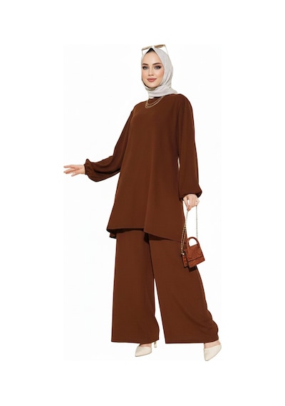 Unika Boutique Bürümcük Alt Üst Tesettür Takım Kahverengi