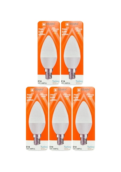 5 Adet Osaka 7w 50w Sarı Işık 3000k E14 Duylu İnce Duy Led Mum Ampul