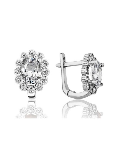 Aya Diamond Gümüş Beyaz Çiçek Desenli J Kadın Küpe Beyaz