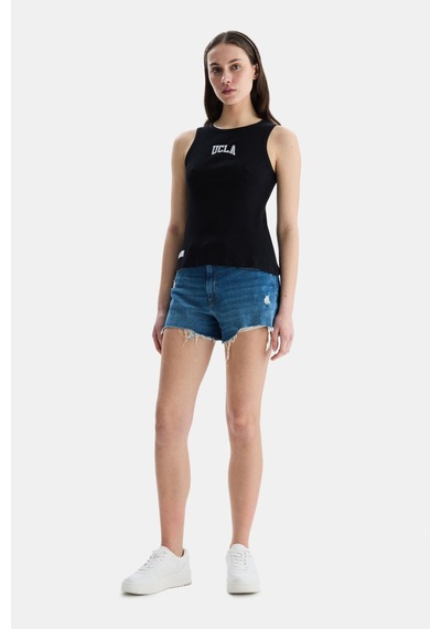 Ucla Salınas Siyah Sıfır Kol Nakışlı Standard Fit Kadın Tshirt Siyah