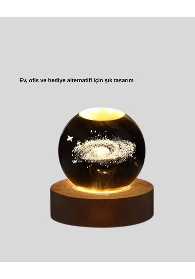 Samanyolu Desenli Kristal Küre Ahşap Standlı Gün Işığı Led Masa Lambası Siyah 62432620
