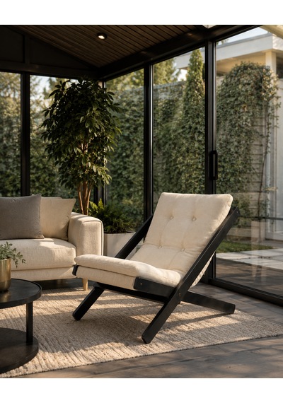 Tekli Dinlenme Koltuğu Berjer Balkon Koltuğu Bahçe Kotuğu Krem