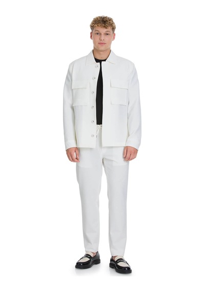 Hatemoğlu Beyaz Regular Fit Mono Yaka Casual Overshirt Takım 35669 2923572 Beyaz